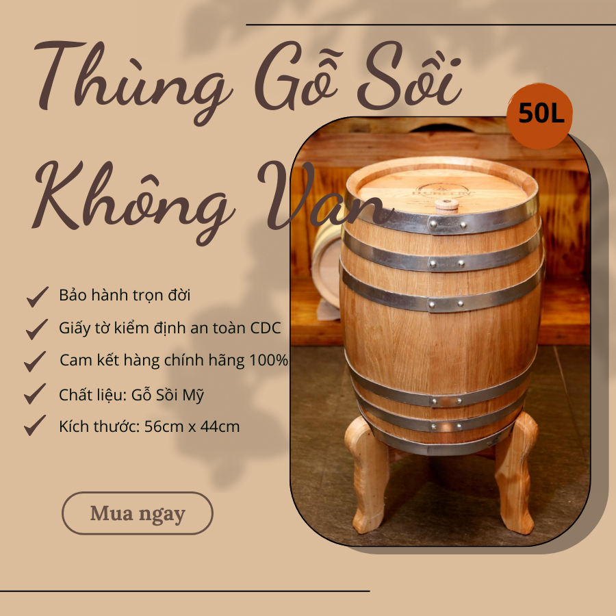 Thùng Gỗ Sồi 50L  - Không Van